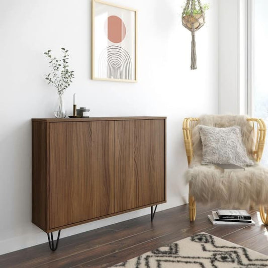 Nexera Slim Walnut Storage Cabinet with 2 Doors 132231