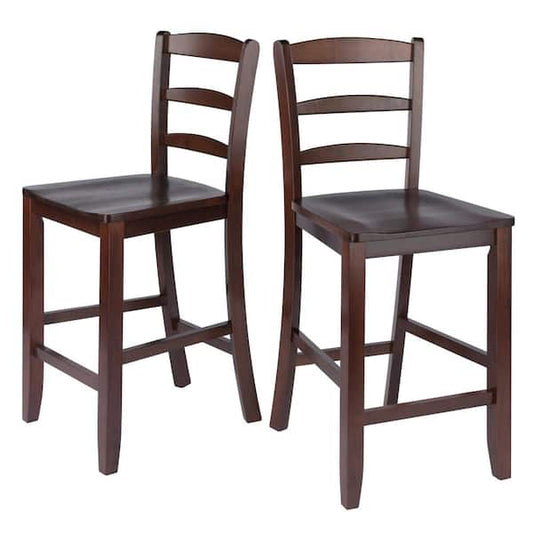 WINSOME WOOD Benjamin 24 in. Ladder-Back Walnut Counter Stoos (Set of 2) 94244