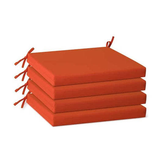 WESTIN OUTDOOR FadingFree (Set of 4) Outdoor Dining Square Patio Chair Seat Cushions with Ties, 20 in. x 18 in. x 2.5 in., Orange OD3006-D-OR
