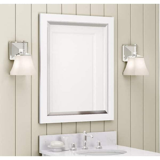 Alaterre Furniture 24 in. W x 30 in. H Framed Rectangular Beveled Edge Bathroom Vanity Mirror in White AMIR0050