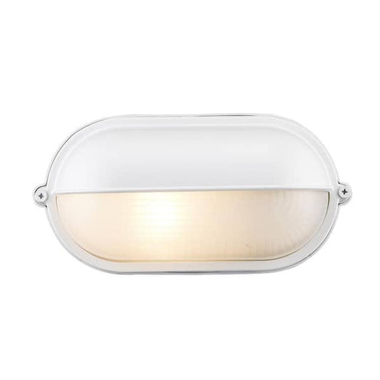 Bel Air Lighting Mesa II 1-Light White Oval Bulkhead Outdoor Wall Light Fixture with Ribbed Glass 4125 WH