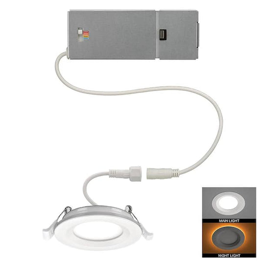 Commercial Electric 3 in. Canless Integrated LED Recessed Light Trim with Night Light 550 Lumens Adjustable CCT New Construction Remodel 53826101