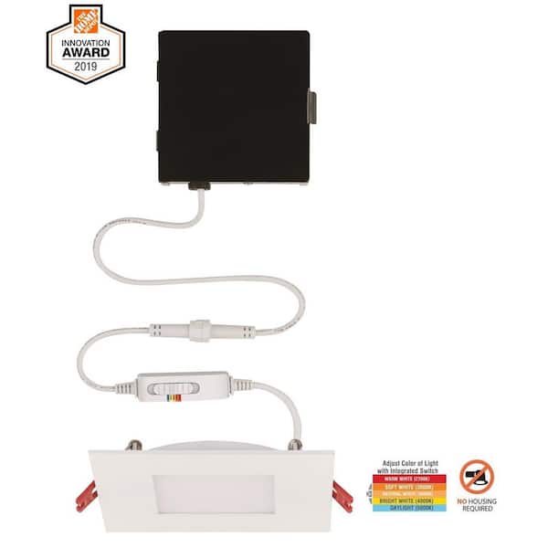 Commercial Electric Ultra Slim Integrated LED 4 in Square Adj Color Temp Canless Recessed Light for Kitchen Bath Living rooms, White 91476