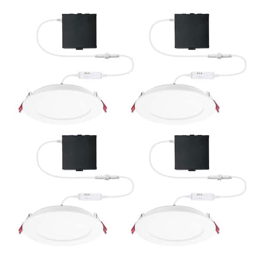 Commercial Electric Pro Value Series LED 6 in Round Adj Color Temp Canless Recessed Light for Kitchen Bath Living rooms, Wht 4-Pk 92086