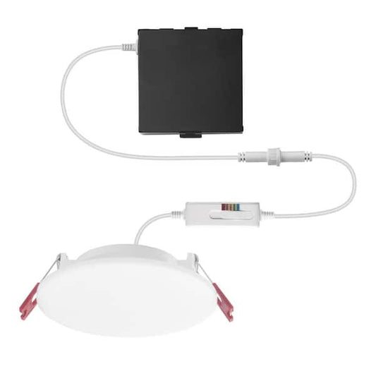 Commercial Electric Infiniedge Integrated LED 4 in Round Adj Color Temp Canless Recessed Light for Kitchen Bath Living rooms, White 92096