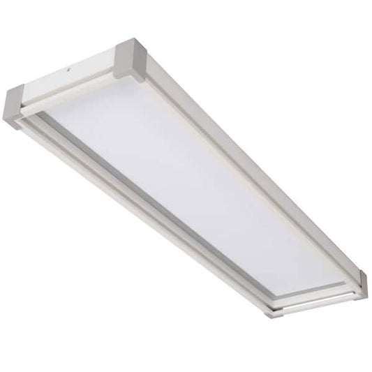 Commercial Electric Sebastian 48 in. x 13 in. Modern White Satin Nickel CCT Selectable LED Flush Mount Ceiling Light 4000 Dimmable Lumens FP1236WHW48LF4H