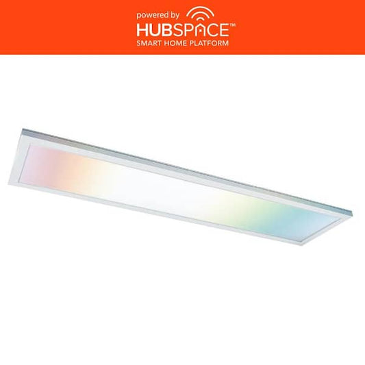 Commercial Electric 1-Pack 1 ft. x 4 ft. Smart Color Selectable RGBW Integrated LED White Flat Panel Ceiling Flush Mount Powered by Hubspace FP1X4RGBWWHAGHD