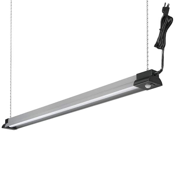 Commercial Electric 40 in. 3000 Lumens Plug-in Motion Sensing Integrated LED Linkable Shop Light 120 Volt 4000K Black Brushed Nickel 55701191
