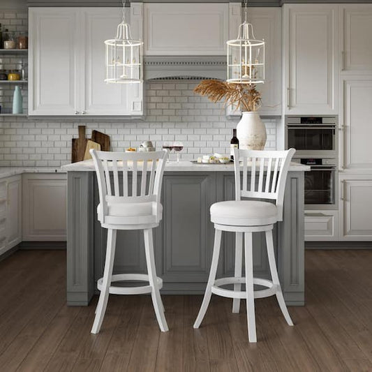CorLiving Woodgrove White Faux Leather Swivel Barstool (Set of 2) DWG-551-B