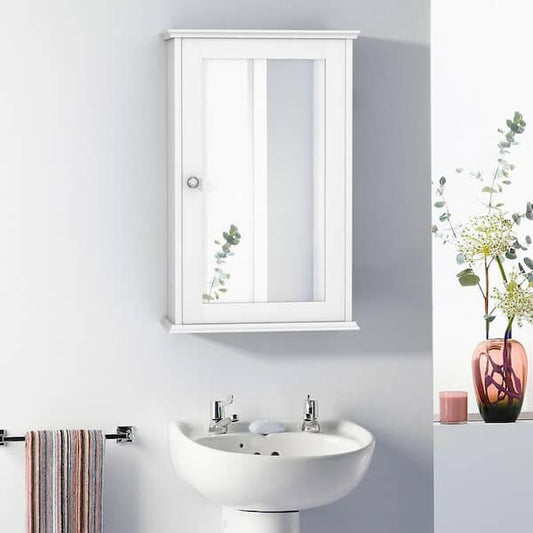 FORCLOVER 13.5 in. W x 21 in. H Rectangular Wood Medicine Cabinet with Mirror and Adjustable Shelf HYM-5846WH