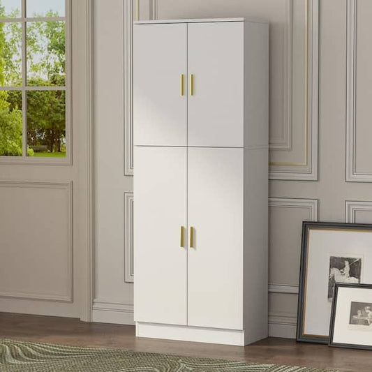 FUFU&GAGA White Wooden 23.3 in. W x 61.2 in. H Storage Cabinet, Sideboard with 5-Shelves and 4-Doors DRF-KF330008-01-d