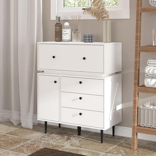 FUFU&GAGA White 38.6 in. H Robot Shaped Accent Cabinet With Drawers and Door Cabinet KF200262-01