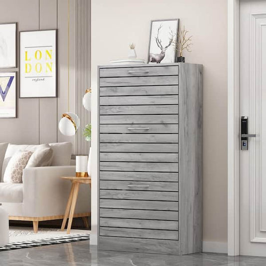FUFU&GAGA Grey Wooden Shoes Storage Cabinet, with 3 Drawers for Entryway Hallway, 42.3 in. H x 22.4 in. W LBB-KF200198-02