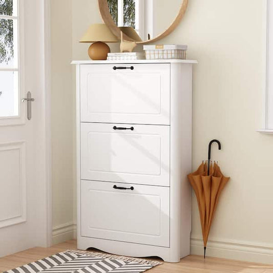 FUFU&GAGA 28.2in. W x 10.4in. Dx 44in. H White Wood Shoe Storage Cabinet with 3 Flip Drawer, Shoe Cabinet Organizer for Entryway Y-THD-210306-01