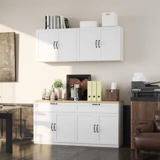 FUFU&GAGA White Wooden Sideboard, Storage Cabinet, with Wall Mounted Kitchen Cabinet( Two Parts ) LBB-KF210186-01+02-c