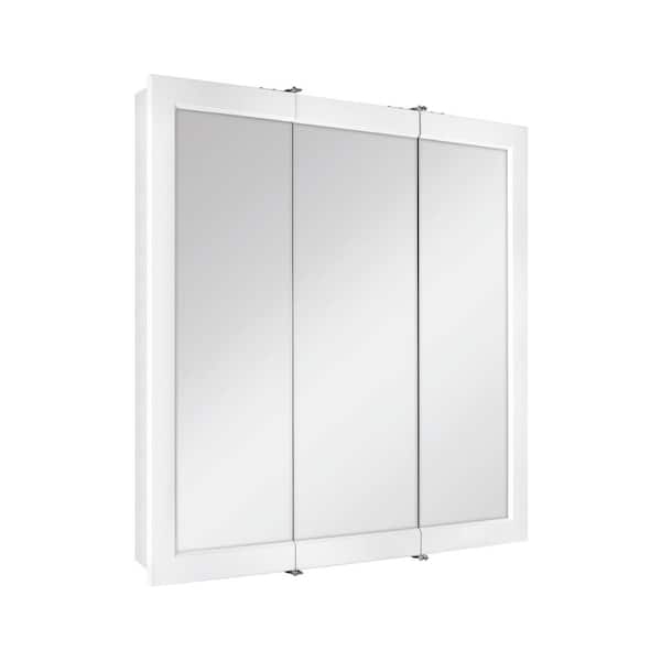 Glacier Bay 30-3/16 in. W x 29 in. H Framed Surface-Mount Tri-View Bathroom Medicine Cabinet with Mirror, White 33158