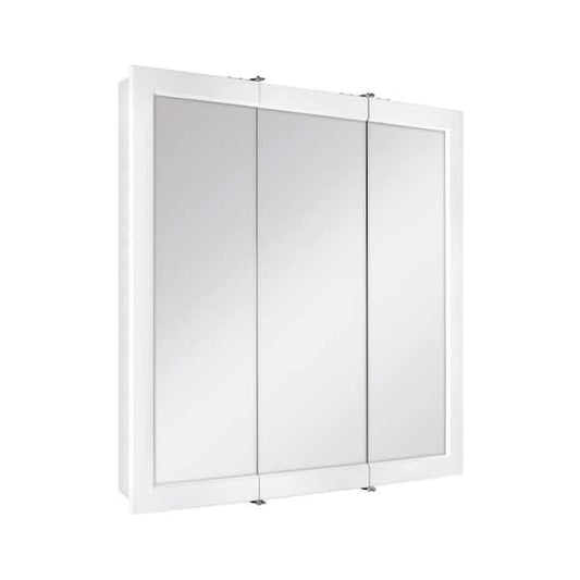 Glacier Bay 30-3/16 in. W x 29 in. H Framed Surface-Mount Tri-View Bathroom Medicine Cabinet with Mirror, White 33158
