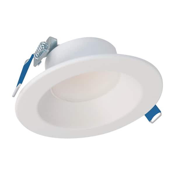 HALO LCR4 4 in. Soft White Selectable CCT Integrated LED Recessed Light With Round Surface Mount White Trim Retrofit Module LCR4129FSE010MW