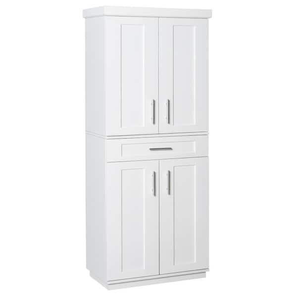 HOMCOM Modern Kitchen Pantry Freestanding Cabinet Cupboard with Doors and Shelves, Adjustable Shelving, White 835-216WT