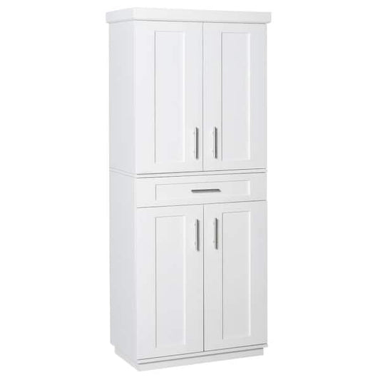 HOMCOM Modern Kitchen Pantry Freestanding Cabinet Cupboard with Doors and Shelves, Adjustable Shelving, White 835-216WT