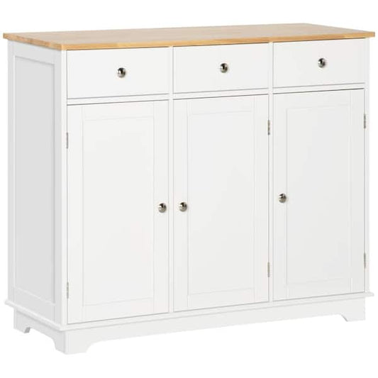 HOMCOM Modern White Sideboard with Rubberwood Top and Drawers 835-511WT