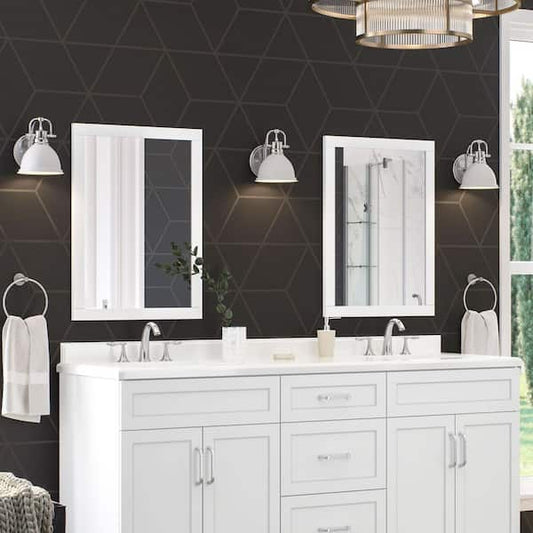 Home Decorators Collection Lincoln 22 in. W x 30 in. H Rectangular Framed Wall Mount Bathroom Vanity Mirror in White Lincoln MR-W