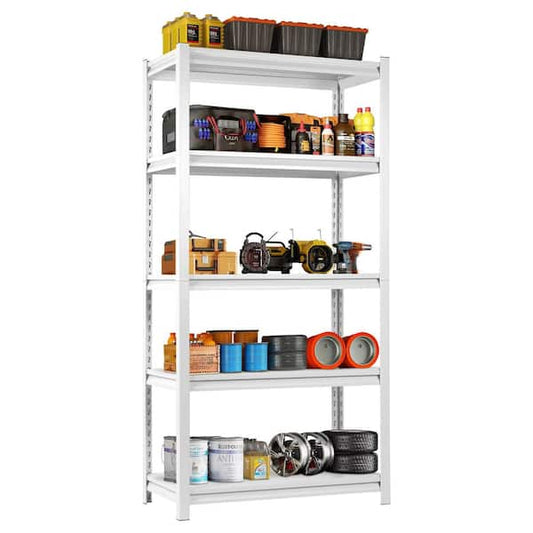 Huluwat 5-Tier Heavy Duty Steel Freestanding Adjustable Storage Rack in White (31.5 in. W x 63 in. H x 15.7 in. D) S-P192377