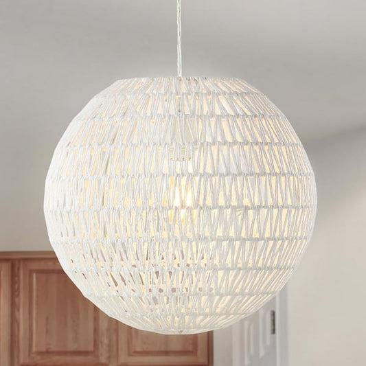 JONATHAN Y Luna 15.7 in. Woven Rattan Orb LED Pendant, White JYL6503A