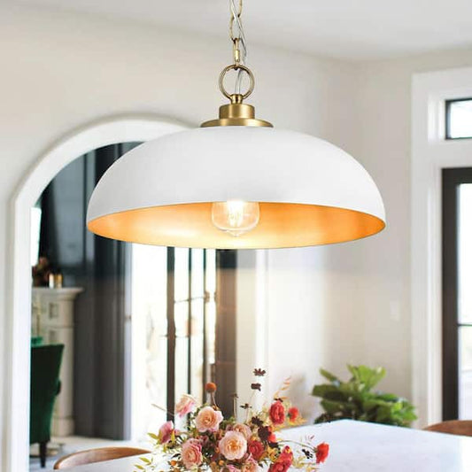LLHZSY Detroit 15.75 in. 1-Light Modern White Dome Hanging Pendant Light for Kitchen Island 81010000062738