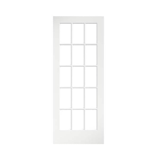 eightdoors 30 in. x 80 in. Clear Glass 15-Lite True Divided White Finished Solid French Interior Door Slab 50688019803035