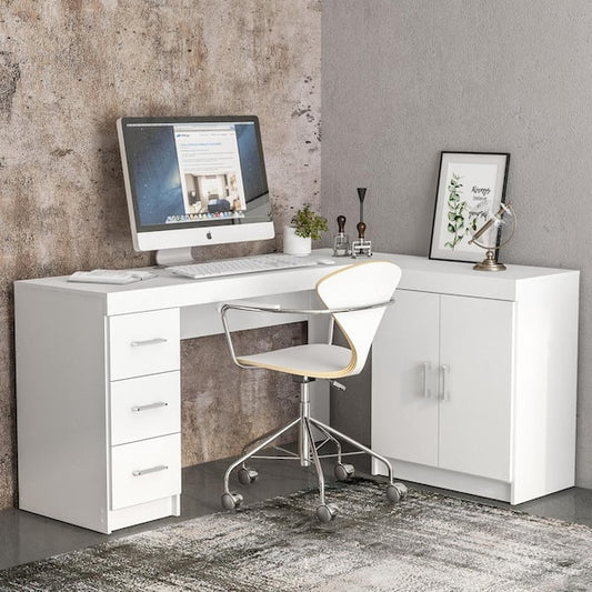 Polifurniture Mayne 60 in. White Corner Desk with Storage 120912120005