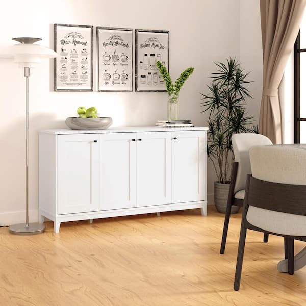 Prepac Yaletown White 32 in. H x 60 in. W x 16 in. D 4-Panel Door Accent Storage Cabinet with Adjustable Shelves WCBG-2220-1