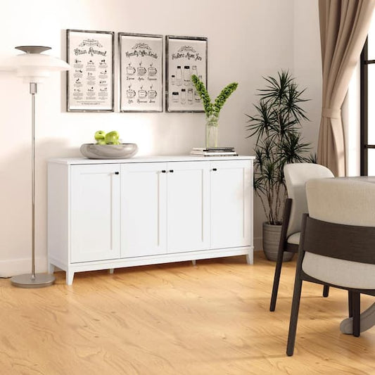 Prepac Yaletown White 32 in. H x 60 in. W x 16 in. D 4-Panel Door Accent Storage Cabinet with Adjustable Shelves WCBG-2220-1