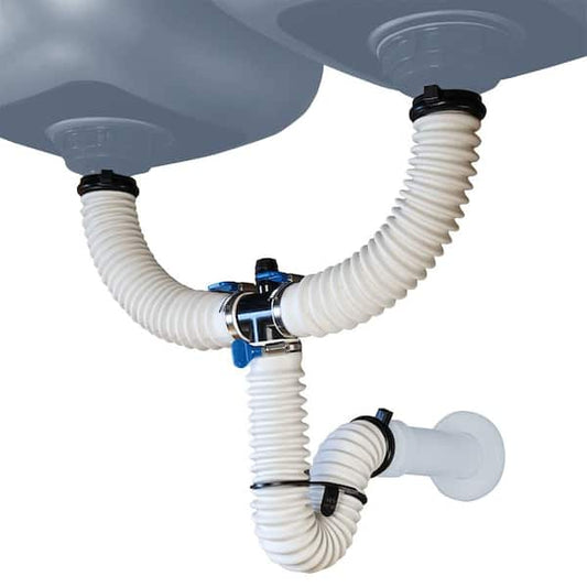 SIMPLE DRAIN 1-1/2 in. White Rubber Threaded All-in-One Drain Kit for Double Basin Sink 3EA-1Q2-ZC0