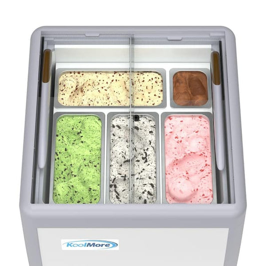 Koolmore 26 in. 6 cu. ft. Manual Defrost Gelato Dipping Cabinet Display Chest Freezer with Sliding Glass Door in White KM-GDC-26SD