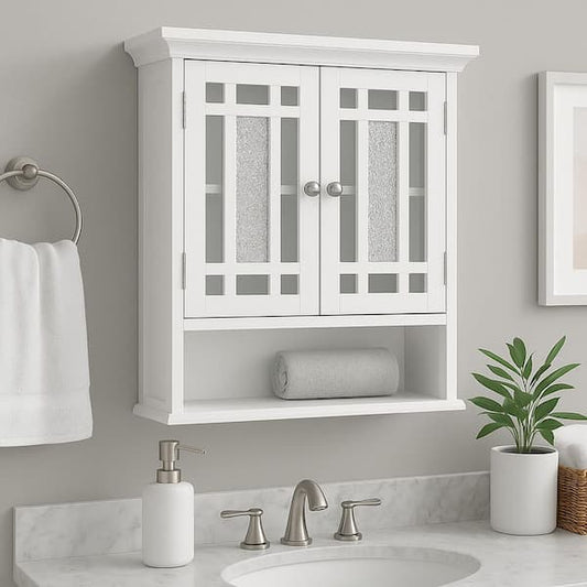 Teamson Home Windsor 22 in. W x 24 in. H Bathroom Wall Cabinet with Mosaic Glass in White HDT527