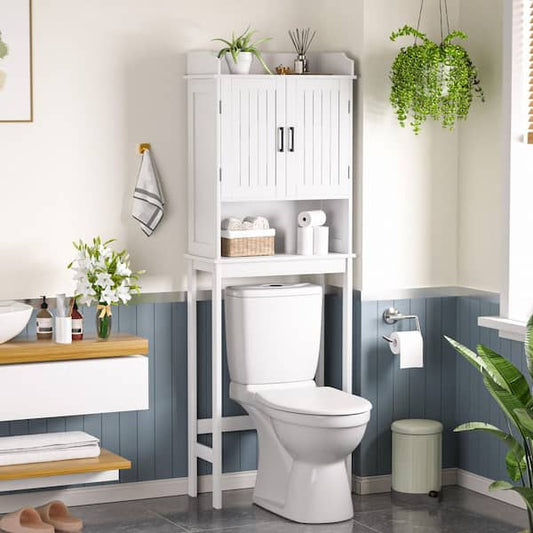 VEIKOUS Bathroom Over-the-Toilet Storage 21.7 in. W x 66.9 in. H x 7.1 in. D Composite Rectangular Shelf in White HP0904-06WH