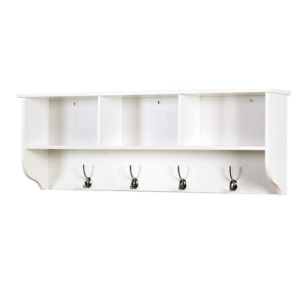 Wateday White Wall Mounted Coat Rack with 4-Hooks Storage Shelf YJ-YUKI9596396