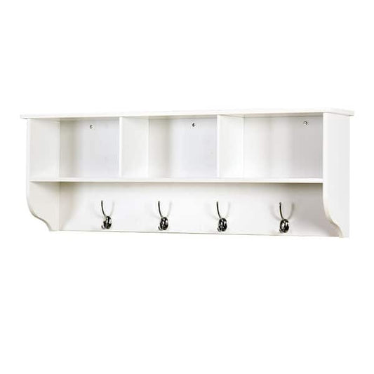 Wateday White Wall Mounted Coat Rack with 4-Hooks Storage Shelf YJ-YUKI9596396