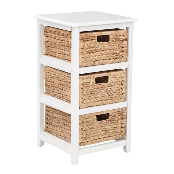 OSP Home Furnishings Seabrook White 3-Tier Storage Unit with Natural Baskets SBK4513A-WH