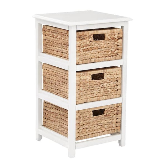 OSP Home Furnishings Seabrook White 3-Tier Storage Unit with Natural Baskets SBK4513A-WH