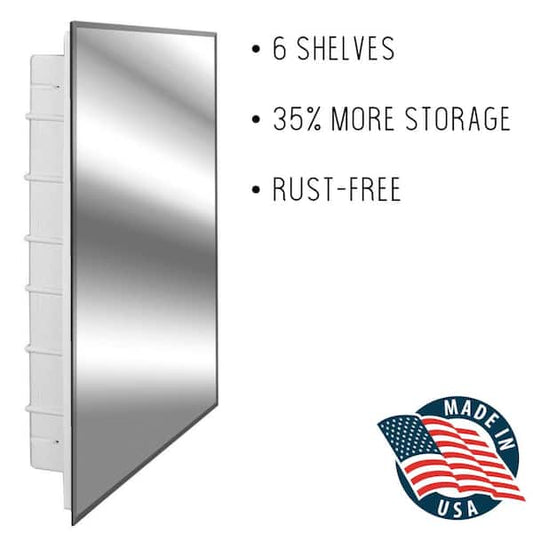 ZACA SPACECAB Nunki 16 in. x 26 in. x 3-1/2 in. Frameless Recessed 1-Door Medicine Cabinet with 6-Shelves and Beveled Edge Mirror 22-2-26-00