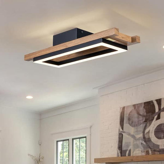 EDISLIVE Iris 1-Light 17.72 in. Integrated LED Wood Flush Mount Ceiling Light 81010000043308