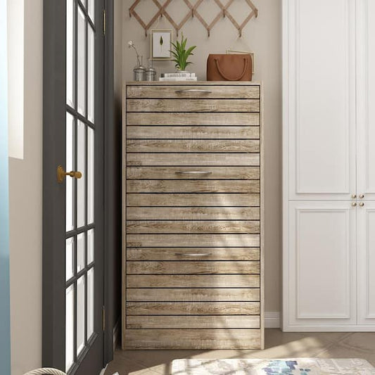 FUFU&GAGA 42.3 in. H x 22.4 in. W, Brown Environment-Friendly High-Quality Particle Board Shoe Storage Cabinet (18 Pairs Max) LBB-KF200198-01-c