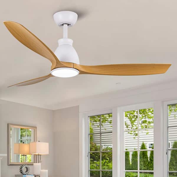 YUHAO 52 in. Farmhouse Integrated LED Indoor White Ceiling Fan with Light Kit and Remote Control, Reversible DC Motor 52DC1137WM2