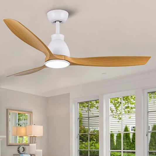 YUHAO 52 in. Farmhouse Integrated LED Indoor White Ceiling Fan with Light Kit and Remote Control, Reversible DC Motor 52DC1137WM2