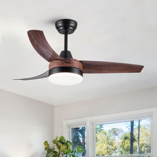 YUHAO Modern 42 in. Indoor Brown Woodgrain Dimmable Ceiling Fan with Integrated LED, DC Motor and Remote Control YH1053A422